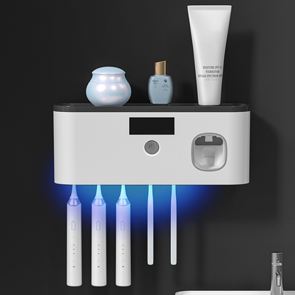 🧴 50 % RABATT NU! 🛡️ Hygienic family toothbrush station with UV light – UV-C sterilisering, automatisk tandkrämsdispenser & borrfri installation – perfekt för badrummet 🏠