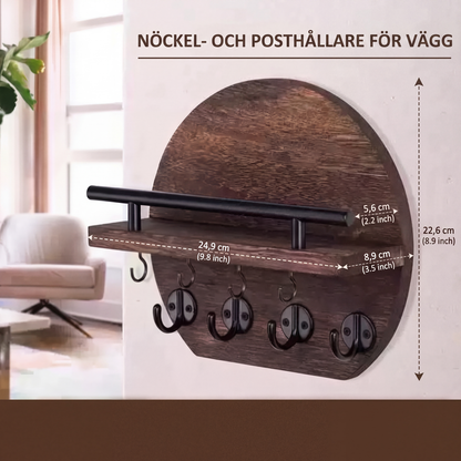 🔑 50 % RABATT NU! 🏠 Väggmonterad nyckelhållare med hylla och krokar – organiserar nycklar, post & accessoarer – perfekt för hallen 🚪