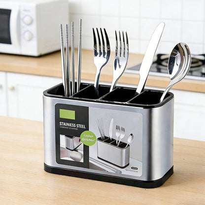 🍽️ 50 % RABATT NU! 🍴 Rostfritt stål bestickförvaring – 4 fack, dränering & platsbesparande – perfekt för köksbänken 🏠