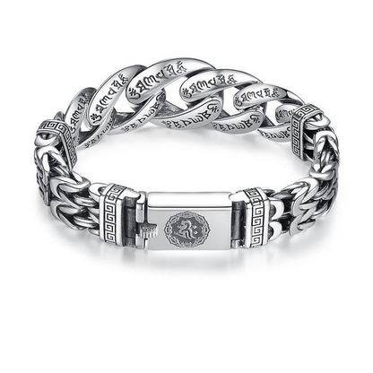 📿 50 % RABATT NU! ✨ Retro mantra-armband för män – sexstavig design, silverfinish & dubbel kedja – snyggt och meningsfullt 🖤