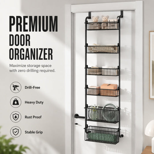 🚪 50 % RABATT NU! 🧺 Over the door hanging storage basket organizer – borrfri, platsbesparande & flera nivåer – perfekt för badrum, kök och sovrum 🏠