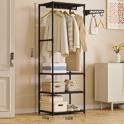🧥 50 % RABATT NU! 🏠 Kraftig fristående klädställning med hyllor – dubbelradig hängning, flera hyllor & förstärkt stål – perfekt för garderoben 🧺