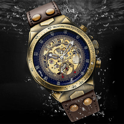 ⌚ 50 % RABATT NU! 💎 Retro herr mekanisk klocka – automatisk rörelse, dubbelt bandval & tidlös design – perfekt för vardag och fest ✨