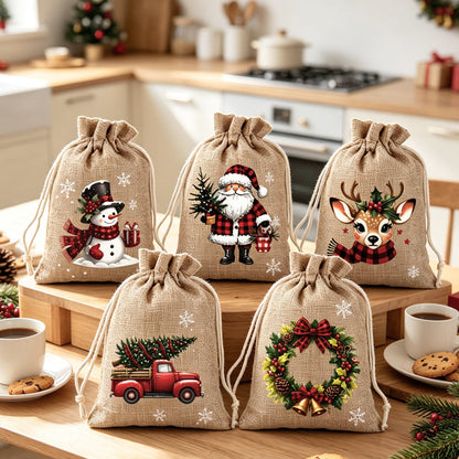 🎄 50 % RABATT NU! 🎁 Julklappspåsar med dragsko – festliga tomte- & renmotiv, dubbel dragsko & hållbart tyg – julglädje i varje gåva ✨