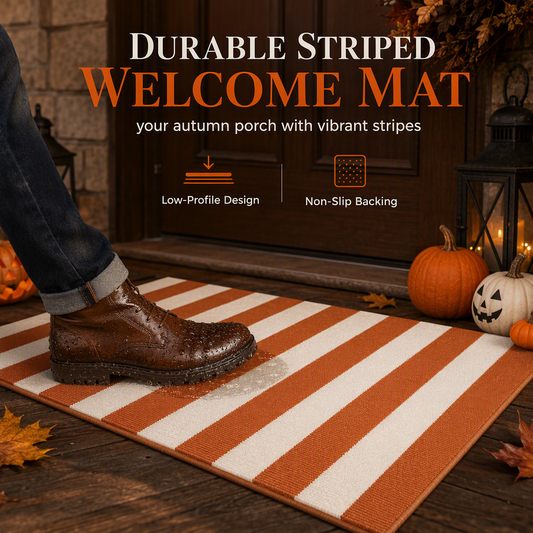 🚪 50 % RABATT NU! 🎃 Randig dörrmatta – hållbar, halksäker & fläckavvisande – perfekt för Halloween och vardag 🏠