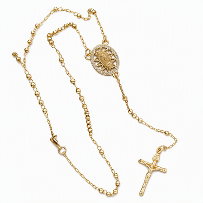 📿 50 % RABATT NU! ✨ Retro guldton Jungfru Maria krucifix kors hänge halsband med pärlad Y-kedja – elegant, 14K pläterad & tidlös – perfekt för vardag och fest 🕊️