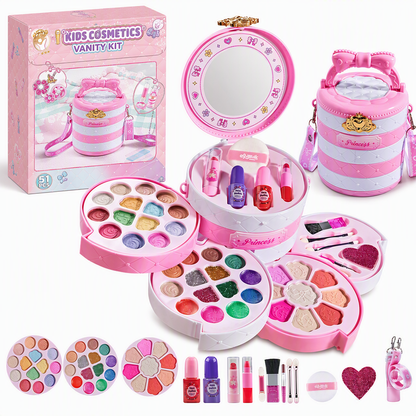 👑 50 % RABATT NU! 💄 Tvättbart prinsess-sminkset för barn – läppstift, ögonskugga, nagellack & sminkväska ✨