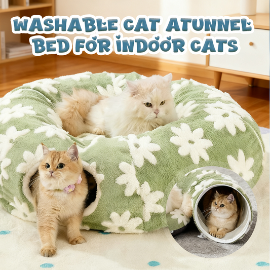 🐱 50 % RABATT NU! 🛏️ Tvättbar kattunnelbädd för inomhuskatter – lek & vila i ett, 80×26×20 cm 🎾