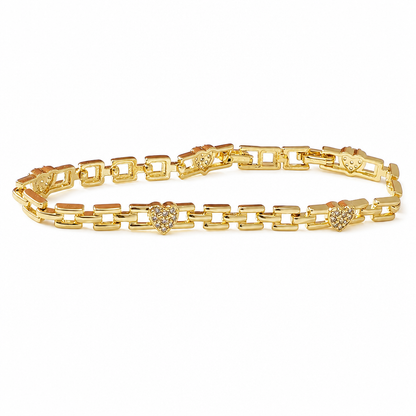 💛 50 % RABATT NU! 💎 Guldarmband med strasshjärtan & ihåliga geometriska länkar – handinfattade stenar ✨