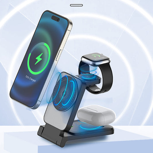 🔋 50 % RABATT NU! 📱 3-i-1 vikbar magnetisk trådlös laddare – ladda mobil, klocka & hörlurar samtidigt 🎧