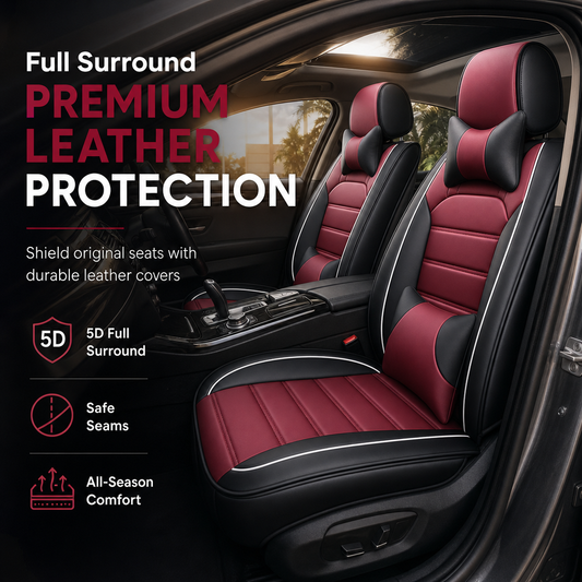 🚗 50 % RABATT NU! 🪑 Universella läderskydd för bilsäten med full täckning – 5-sitsig, färgblock & horisontella ränder ✨