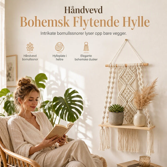 🌿 50 % RABATT NU! 🏡 Bohemsk handvävd makramé vägghängd flytande hylla – för böcker & växter, skapar mysig hemkänsla ✨