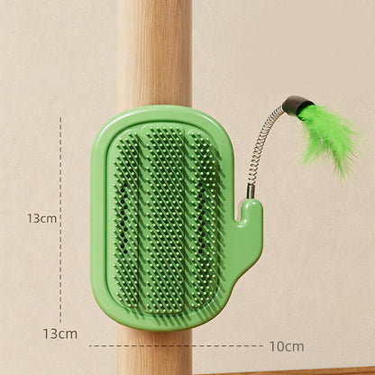 🐱 50 % RABATT NU! 🧶 Automatisk 2-i-1-hörnborste för husdjur – självputsande borste & fjäderleksak i ett 💚
