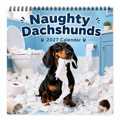 🐕 50 % RABATT NU! 📅 Väggkalender med busiga taxar 2027 – 12 månader av lekfullt kaos & charm ✨