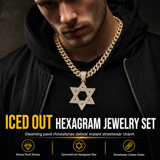 💎 50 % RABATT NU! ⭐ Hiphop-inspirerad isbelagd strassprydd ihålig Davidsstjärna – 50 cm kedja i guld & silver 🧊