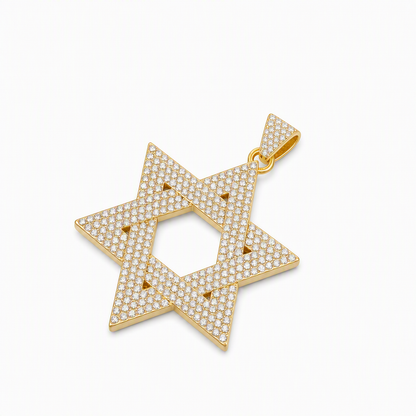 💎 50 % RABATT NU! ⭐ Hiphop-inspirerad isbelagd strassprydd ihålig Davidsstjärna – 50 cm kedja i guld & silver 🧊