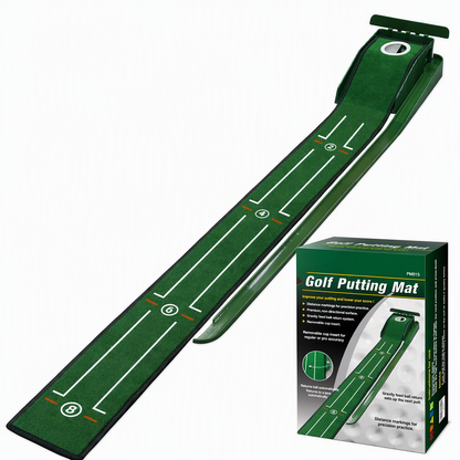 ⛳ 50 % RABATT NU! 🏌️ Portabel mini-golfputtmatta för inom- och utomhusbruk – 3 hål, 264×19,5 cm med automatisk bollretur 🎯