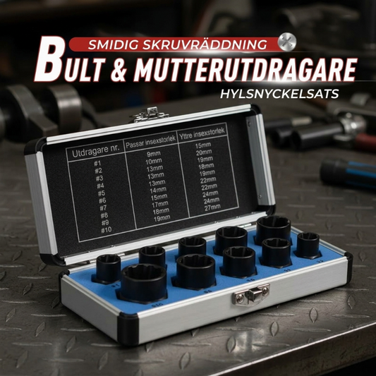 🔩 50 % RABATT NU! 🛠️ Skruv- & mutterutdragare hylssats – för skadade, runddragna & rostiga bultar i krom-vanadiumstål 💪