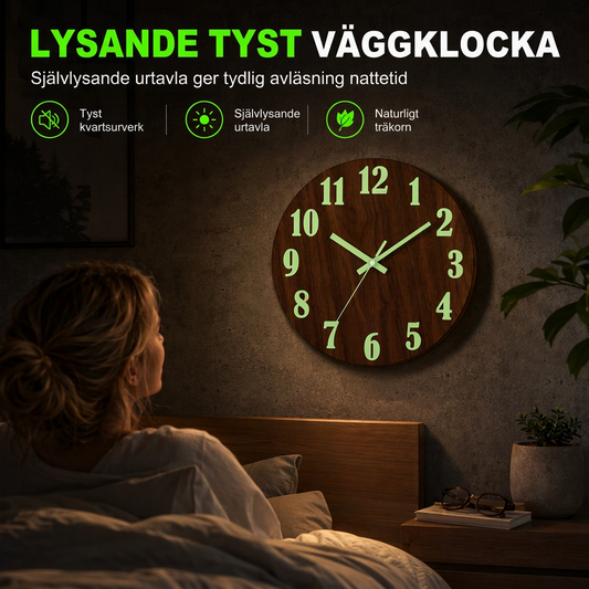 🕰️ 50 % RABATT NU! 🌙 12-tums tyst träväggklocka – lysande urtavla & MDF-träyta för lugn sömn ✨
