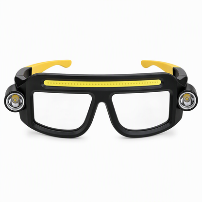 💡 50 % RABATT NU! 👓 USB-uppladdningsbar glasögonlampa – handsfree med dubbla ljus & 5 lägen, i gul och blå ✨