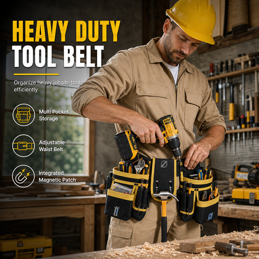 🧰 50 % RABATT NU! 👷 Justerbart verktygsbälte med flera fickor – starkt magnetiskt grepp & händerna fria 🛠️