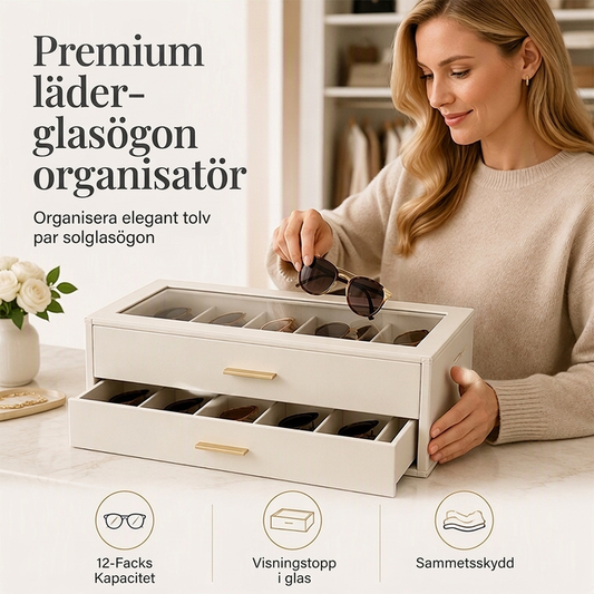 👓 50 % RABATT NU! ✨ Glasögonarrangör i handsytt PU-läder – mjukt sammetfoder & fack för alla bågar 💼