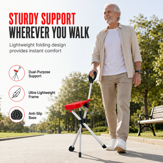 🚶 50 % RABATT NU! 🪑 Bärbar hopfällbar käppstol med sits – stabilt aluminiumstöd & halkfria gummifötter för promenader och utflykter 🌿