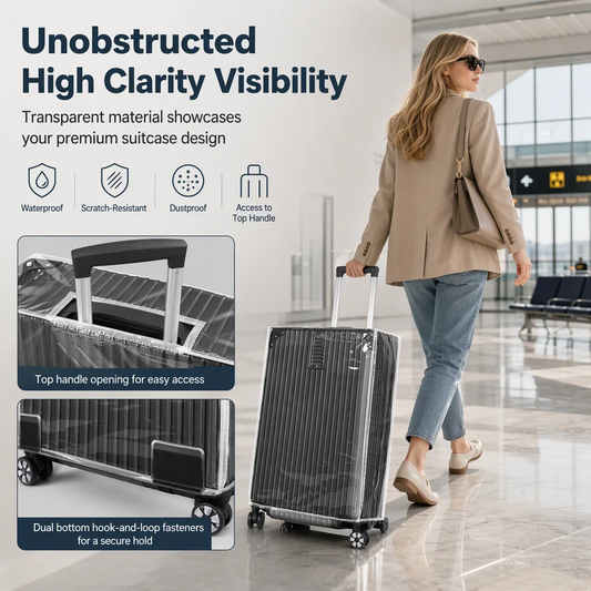 🧳 50 % RABATT NU! ✈️ Vattentätt & reptåligt bagageskydd i transparent PVC – för 22–28 tums resväskor, snabb kardborremontering 🛡️