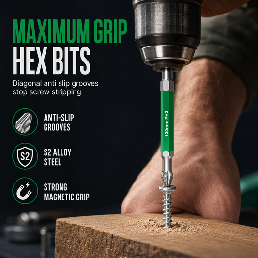 🔩 50 % RABATT NU! 🛠️ Halkfri magnetisk krysskruvbit i S2-stål – vibrationsdämpande grön ring för högt vridmoment och slagskruvdragare 💪