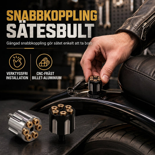 🏍️ 50 % RABATT NU! 🔧 Snabbfrigörande sätebult i CNC-bearbetad aluminium – stiliserad revolverdesign & verktygsfri justering 🔩